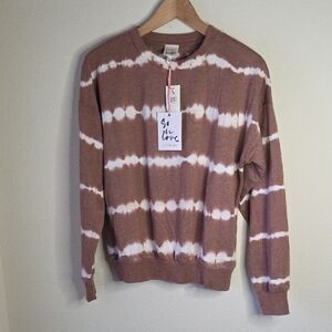 Belle Du Jour Mocha Rose Tie-Dye Sweatshirt Sz L NWT Casual Comfy Weekend Wear